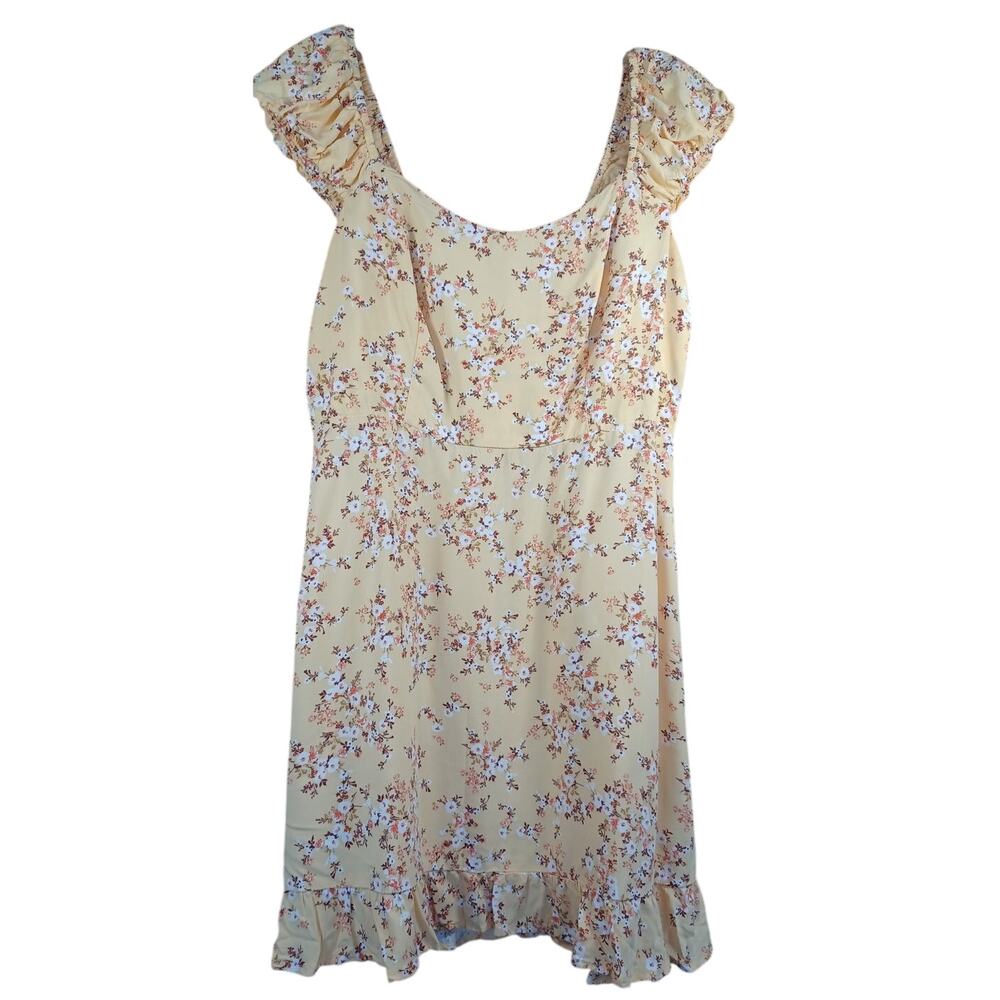 Old Navy Yellow Floral Fit & Flare Puff-Sleeve Mini Dress Size Medium Cottage